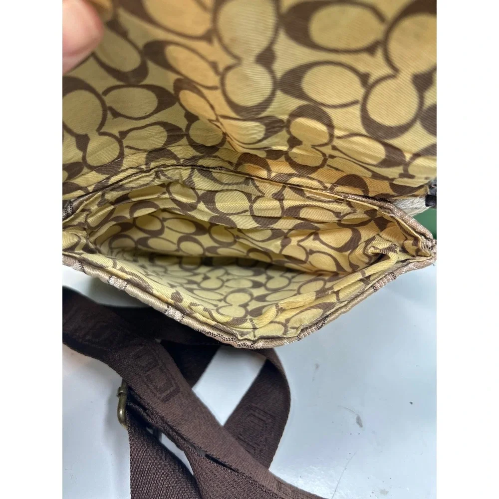 Coach Optical Signature Crossbody Bag Brown Tan Canvas Leather Turnlock 10403